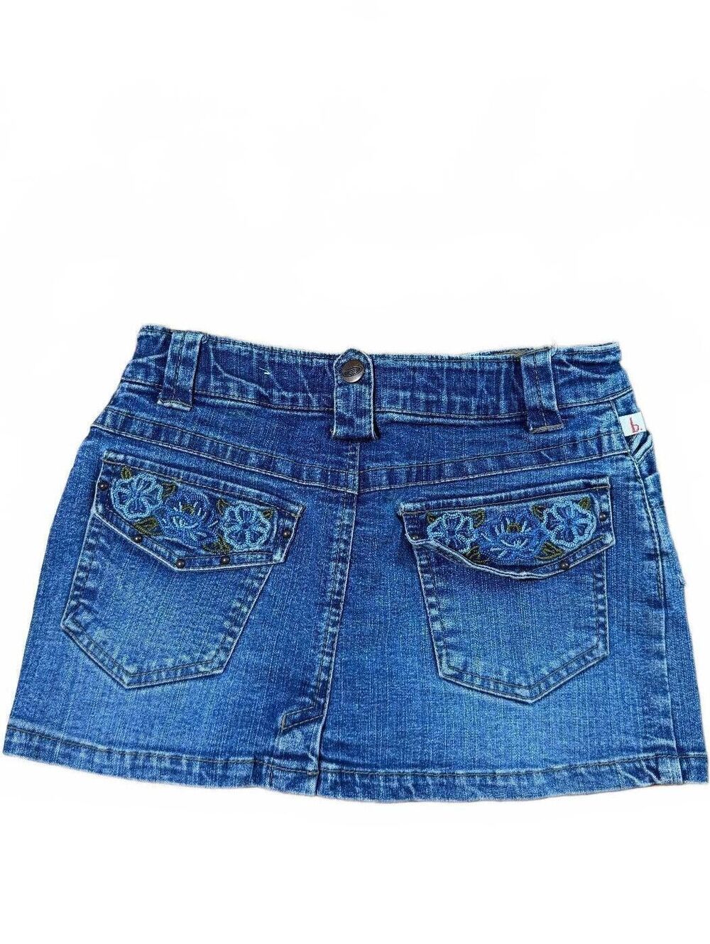 y2k Girls' Denim Mini Skirt With Floral Embroidery Size 10
